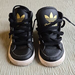 Adidas Black and Gold High-Top Sneakers
